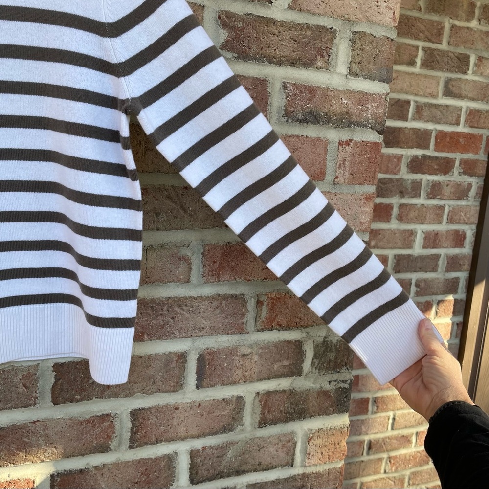 Vince ivory taupe stripe soft wool cashmere high neck sweater Women Medium NWT - Picture 5 of 12